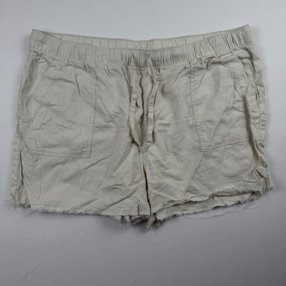 ana a new approach Womens XL Beige Linen Blend Drawstring Frayed Hem Shorts